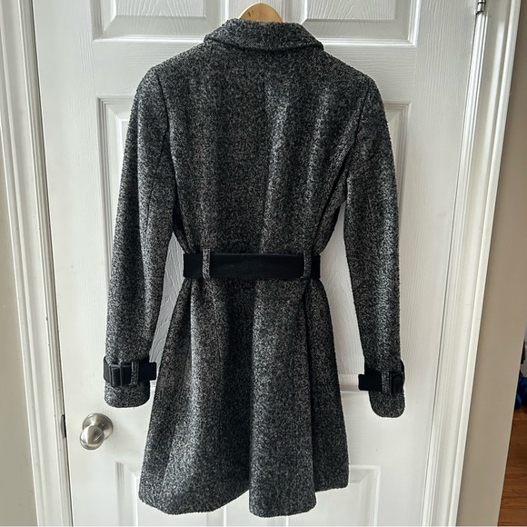 Women's Jacob B & W Bias Stripe Textured Wool Blend Belted Knee-Length C… - Picture 5 of 11